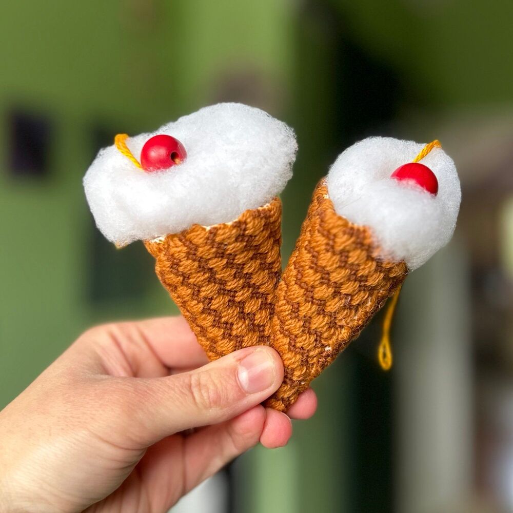 Crochet Handmade Iced Cream Hanging Accent Set of 2 Ornament